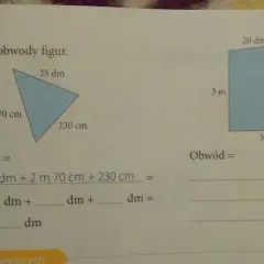 Trójkąt i trapez z podanymi długościami boków do obliczenia obwodu.