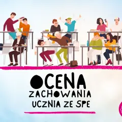 Ilustracja przedstawia klasę z uczniami zachowującymi się różnie: jedni się uczą, inni bawią lub jedzą.