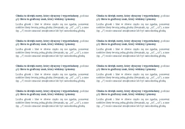 Tekst z podziałem na dwie kolumny, wyjaśniający różnicę między głoską a literą.