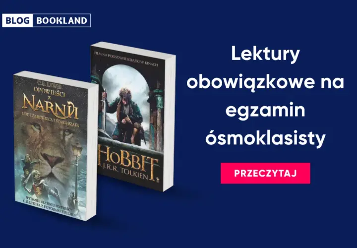 Dwie okładki książek: "Opowieści z Narnii" i "Hobbit", na tle tekstu o lekturach.