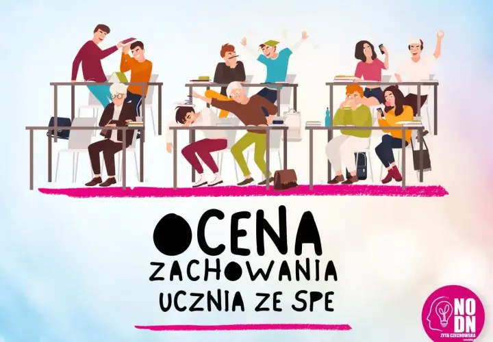 Ilustracja przedstawia uczniów w ławkach szkolnych, jedni są aktywni, inni znudzeni lub rozproszeni.