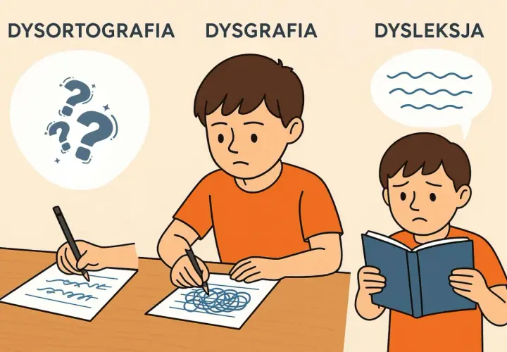 Trzech chłopców zmagających się z dysleksją, dysgrafią i dysortografią.