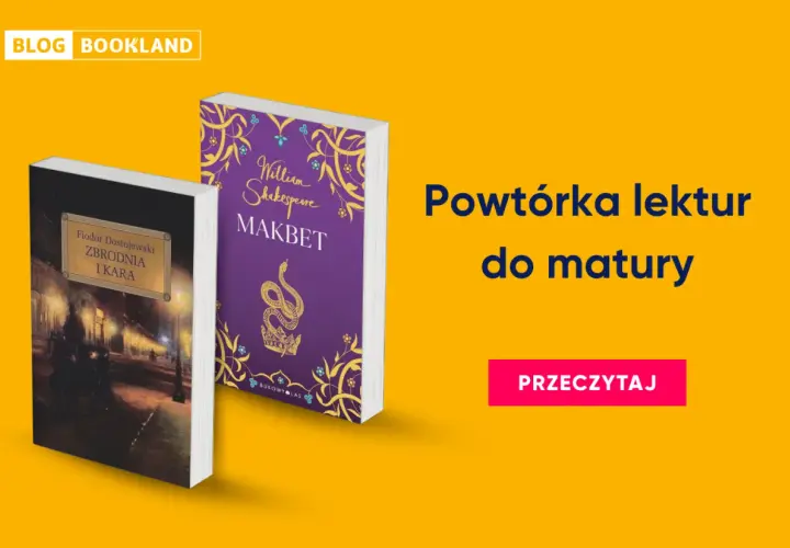 Dwie książki: "Zbrodnia i kara" Dostojewskiego i "Makbet" Szekspira, na żółtym tle.
