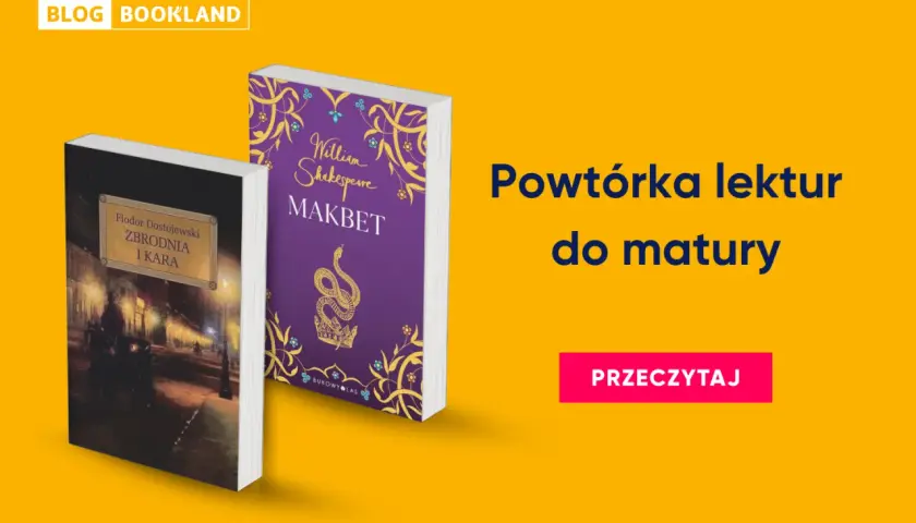 Dwie książki: "Zbrodnia i kara" Dostojewskiego i "Makbet" Szekspira, na żółtym tle.