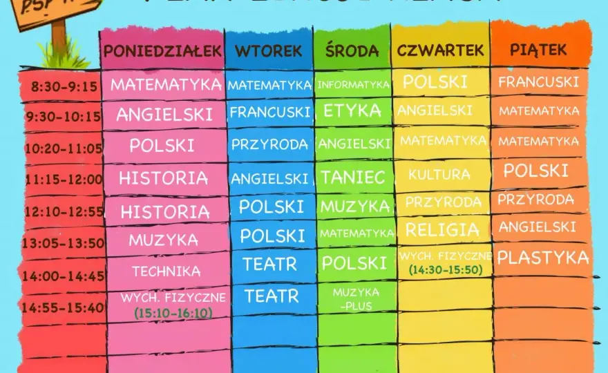 Plan lekcji w 6 klasie - Jakie przedmioty?