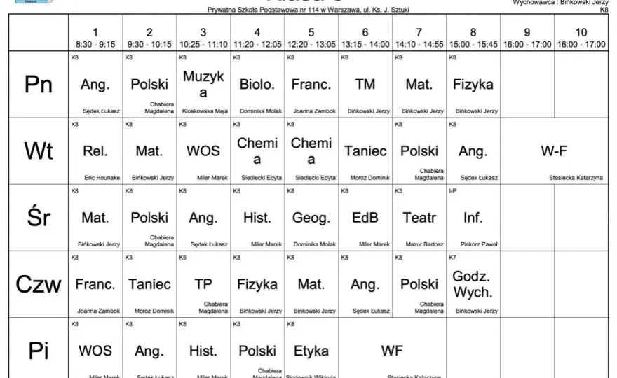 Plan lekcji w 8. klasie - Co jest najważniejsze?